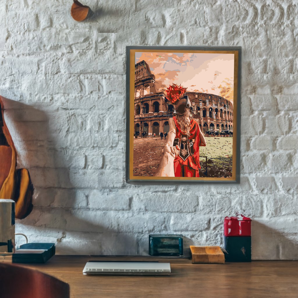 Lady In Front Of Colosseum In Rome - Rolled Paint By Numbers