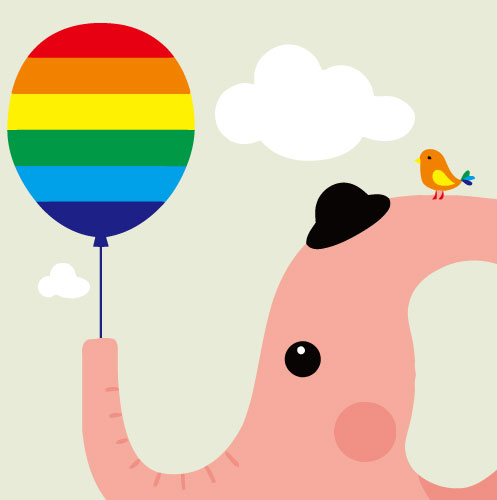 [MINI-63] Rolled Mini Paint by Numbers - Cute Elephant With Rainbow Balloon (Rolled Canvas)