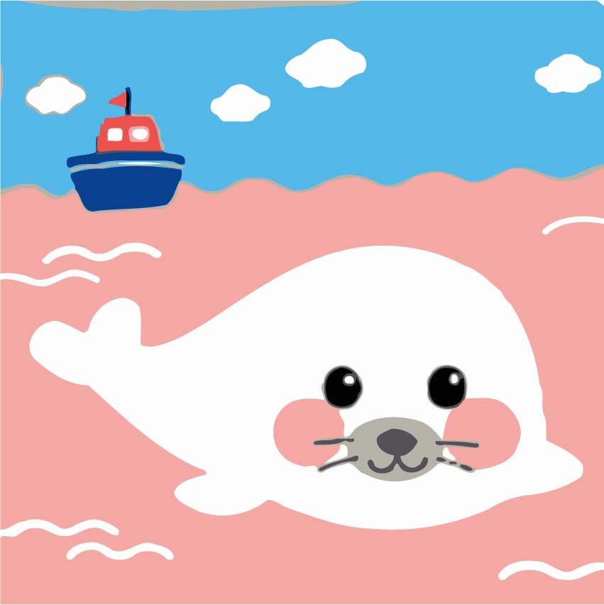 [MINI-66] Rolled Mini Paint by Numbers - Cute Baby Seal (Rolled Canvas)