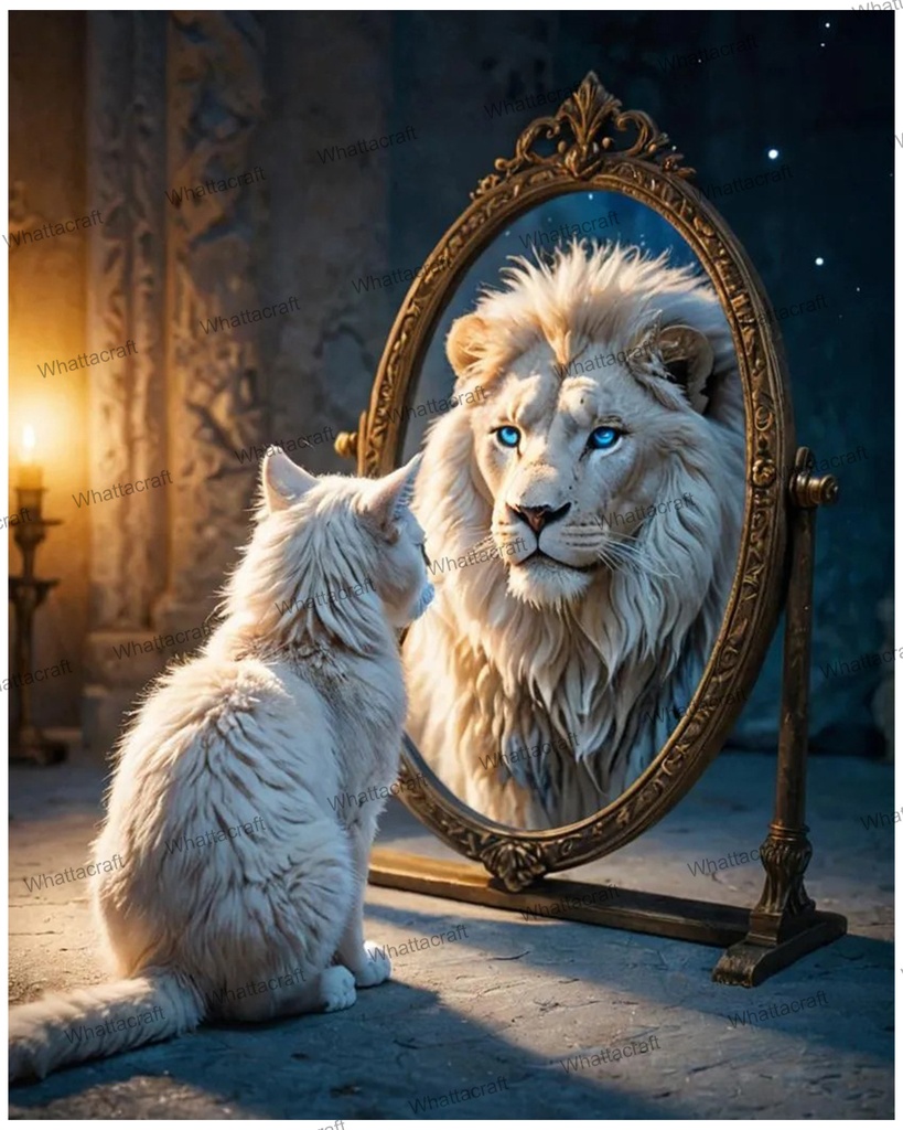 [WAC1-86] Cat Looking in The Mirror - Rolled Paint By Numbers 