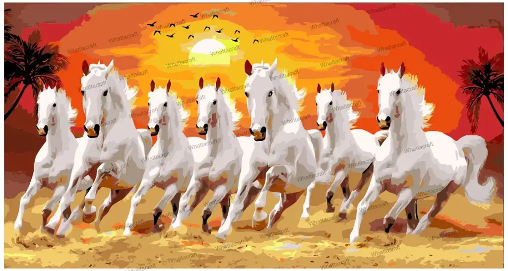 7 Horses Vastu Painting Seven White Running Horses - Rolled Paint By Numbers 