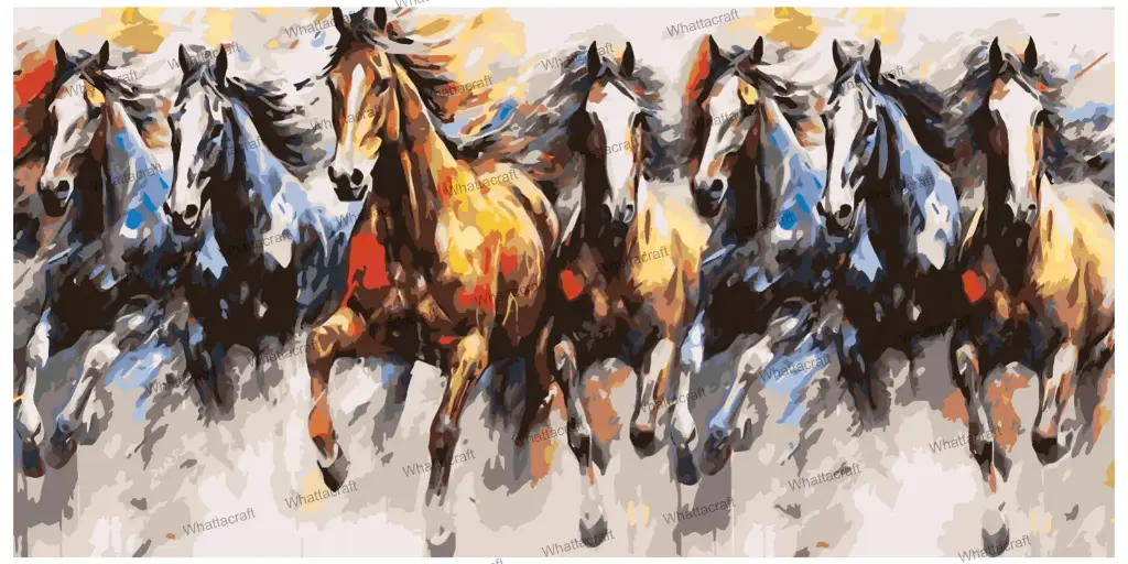 [WAC1-58] 7 Running Horses Galloping Feng Shui Painting Wall - Rolled Paint By Numbers 