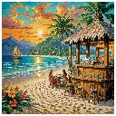 Tropical Beach Bar Sunset - Rolled Paint By Numbers 