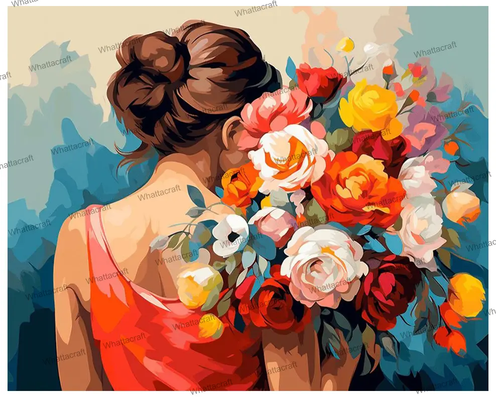 [WAC1-110] Floral Bouquet Design with Red and White Roses - Rolled Paint By Numbers