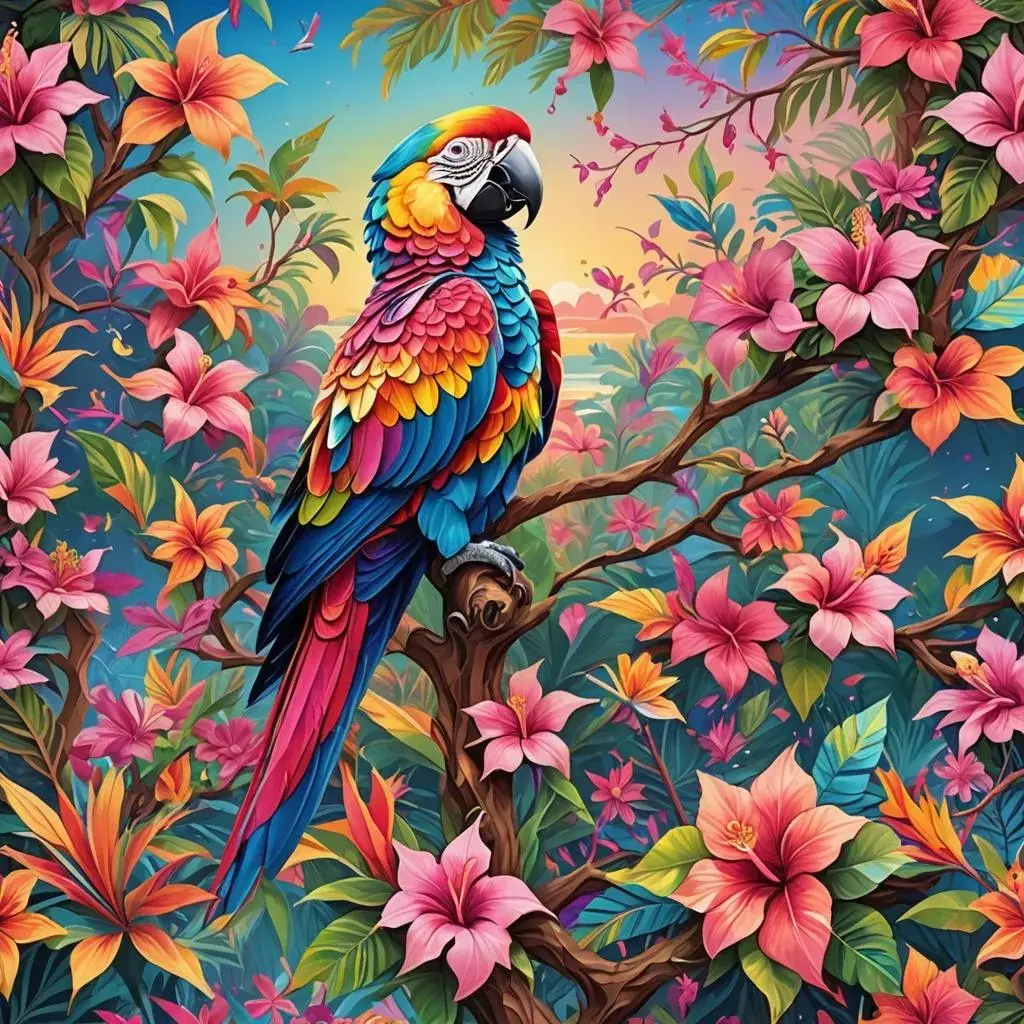 Colorful Birds Parrot - Rolled Paint By Numbers