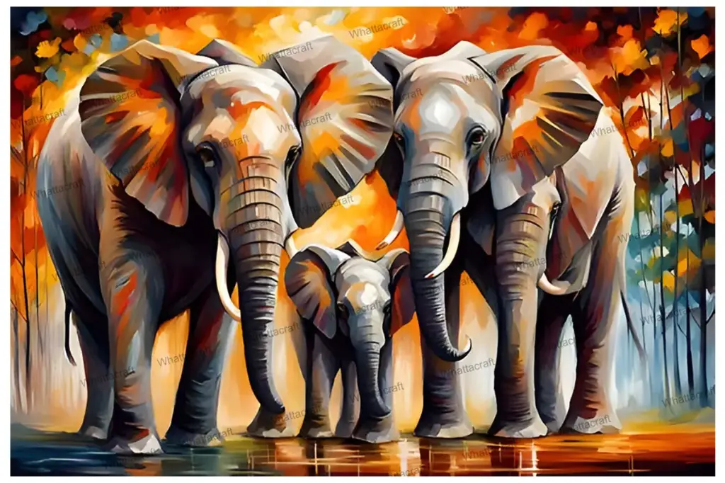 [WAC1-125 - 42x60cm] Elephant Family - Rolled Paint By Numbers 