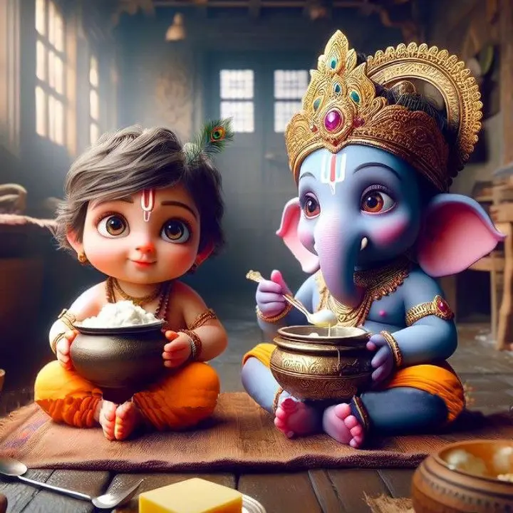  Baby Krishna And Ganesha.  - Rolled Paint By Numbers 