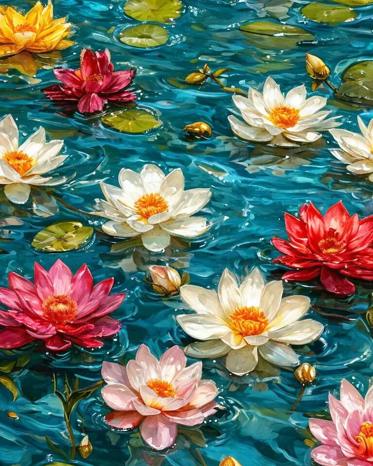  Water Lily Blooming Pond  - Rolled Paint By Numbers 