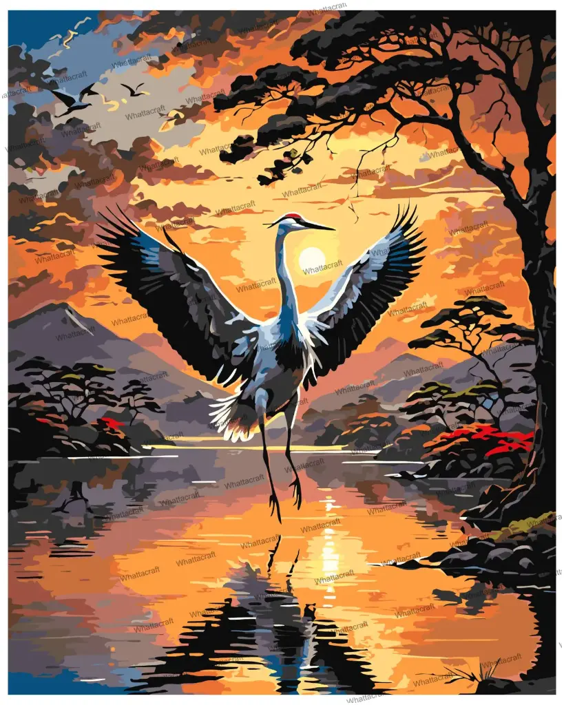 [WAC1-169]  Crane Bird at Sunset - Rolled Paint By Numbers 