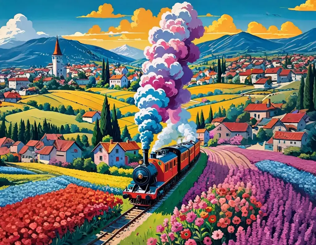 Train And Flowers - Rolled Paint By Numbers
