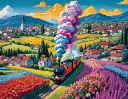 Train And Flowers - Rolled Paint By Numbers