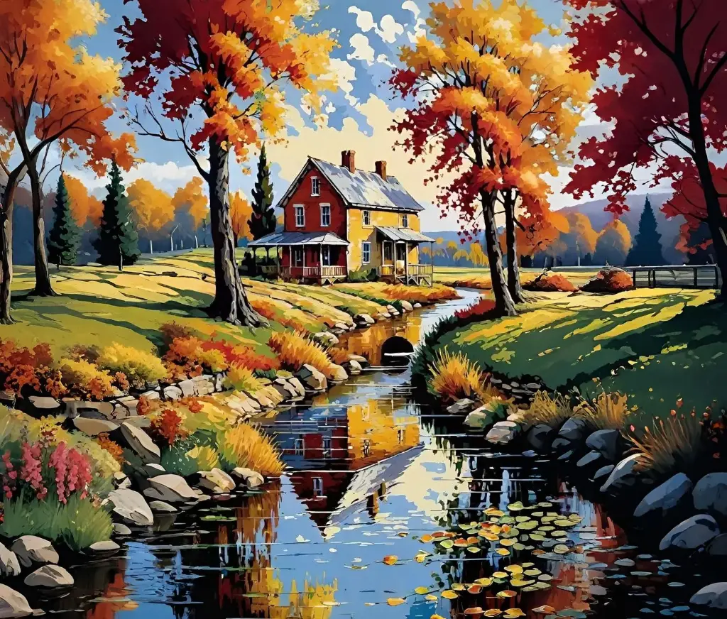 Riverside Cabin - Rolled Paint By Numbers