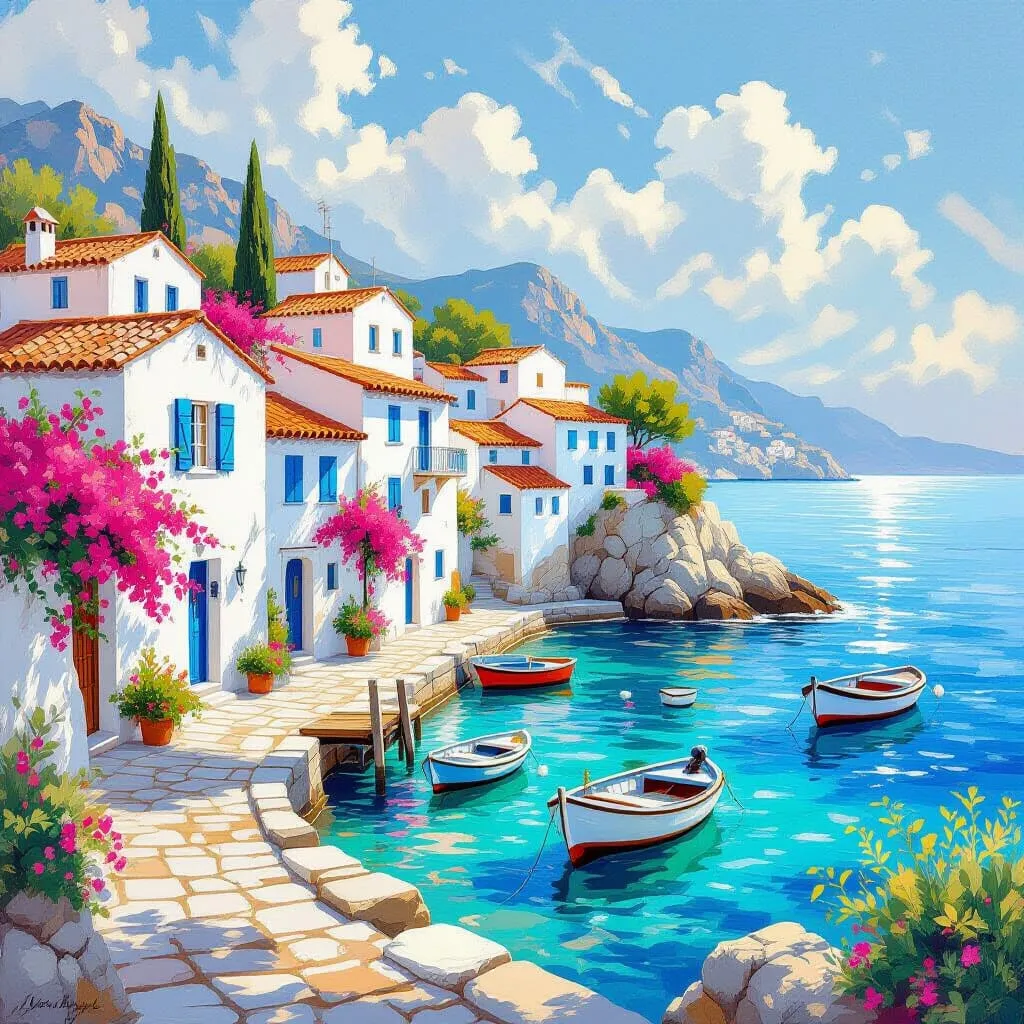 Mediterranean Coast Scene - Rolled Paint By Numbers