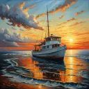 Sea Boat And Sun - Rolled Paint By Numbers