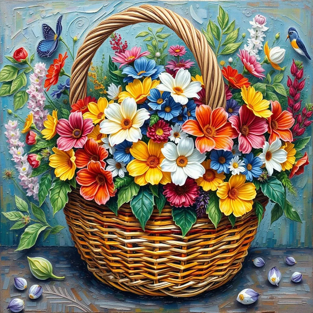 Basket of Flowers - Rolled Paint By Numbers