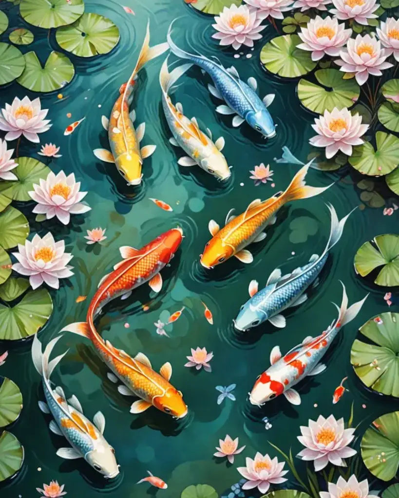 Koi Fishes In A Pond - Rolled Paint By Numbers