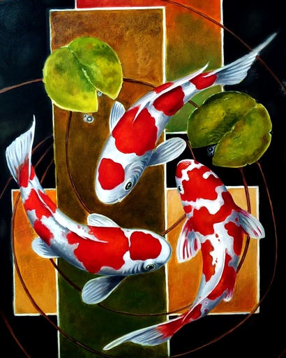 [WAC1-6] Koi Fish Pond - Rolled Paint By Numbers