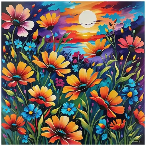 [WAC1-67]  Vibrant Blooming Flowers - Rolled Paint By Numbers 