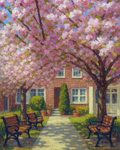 [WAC-139]  Tranquil Garden With Cherry Blossom  - Rolled Paint By Numbers 