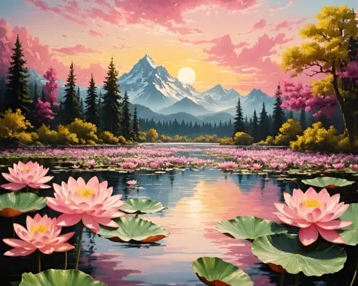[WAC-158] Lotus Flowers On The Calm Lake - Rolled Paint By Numbers 