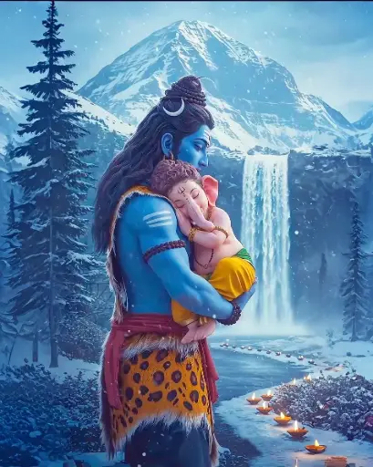 [WAC-160]  Shiva With Little Ganesh  - Rolled Paint By Numbers 