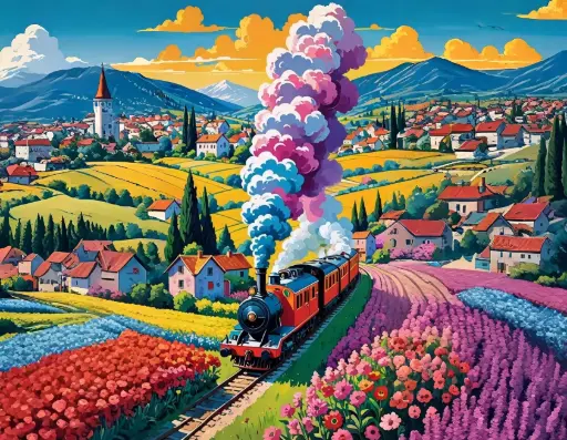 Train And Flowers - Rolled Paint By Numbers