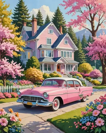 Pink Car - Rolled Paint By Numbers